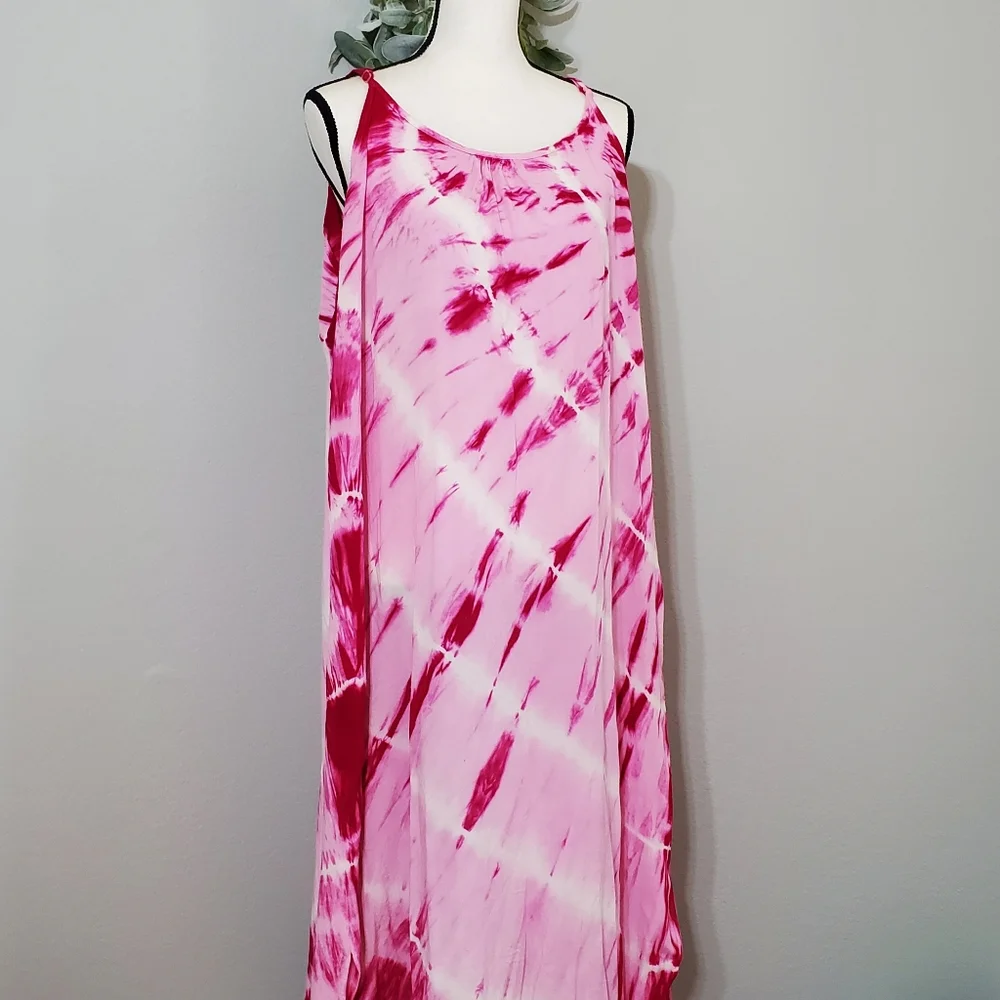 Riviera Sun Tie-Dye Maxi Dress Size 1X Beautiful Pink Fuchsia Flowy - Picture 2 of 10